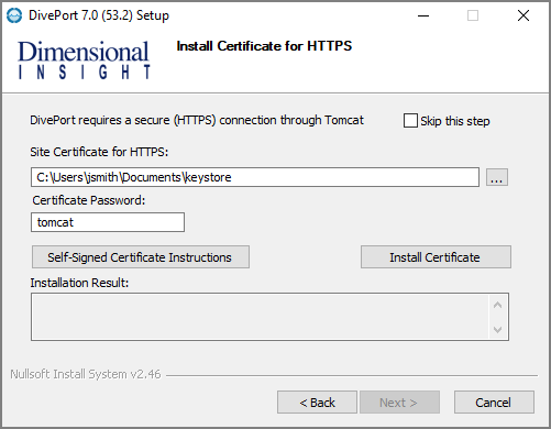 The Install Certificate for HTTPS window.